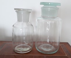 Régi patikaüveg gyógyszertári üveg dugós palack laborüveg 2 db