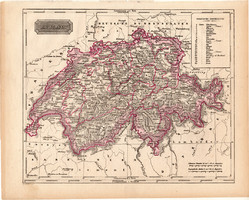 Svájc térkép 1840 (2), német nyelvű, atlasz, eredeti, Pesth, 23 x 29 cm, magyar kiadás, Pest