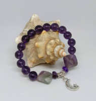 Genuine amethyst mineral and purple crystal pearl bracelet