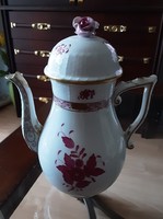 Herendi Apponyi (pourpre) mintás, antik,aranyozott,kézzel festett, vitrin minőségű porcelán kanna