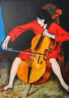 Csellózó nő Berény Róbert festményének másolata EREDETI olajfestmény