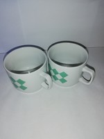 Retro rare green diamond patterned zsolnay cup, mug pair