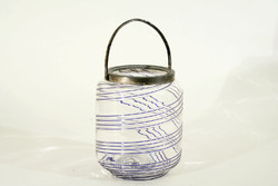 1920. Ice bucket with blue lines glass ice bucket ice cube holder ice holder bucket wine cooler champagne cooler