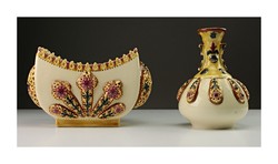 Zsolnay porcelán bonbonier és váza 1880