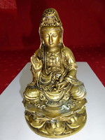 Kuan Yin antique gold Buddha statue, protector of the fallen, 14 cm high. He has!