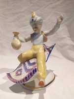 Hollóházi festett porcelán figura nipp Szobor Aladdin repülő szőnyegen
