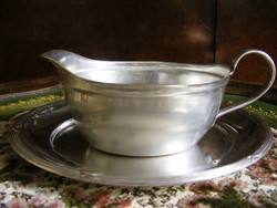 Beautiful, antique, marked, silver-plated, alpaca sauce pourer on a silver-plated tray