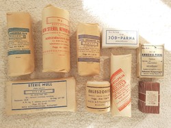 Régi kötszer csomag 1962 orvosi patikai gyógyszertári egészségügyi 9 db