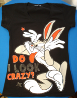 Fekete, nyuszis (Bugs Bunny) női póló (S méret)