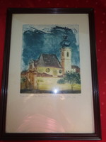Picture of the Győr Carmelite church by Péter Kis graphic artist, size 29 x 24 cm. 33/100. He has!