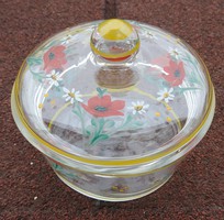 Old flower-painted glass bonbonier - sugar holder