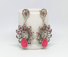 Vintage style pink crystal peacock earrings