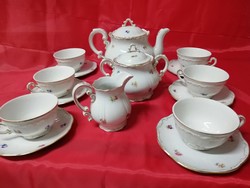 Zsolnay porcelán barok mintás 6 személyes teás készlet 
