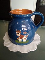 Hódmezővásárhely Gara ceramics milk and sour cream blue cup with a small cow figure!