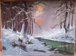 Ismeretlen festő: Téli erdő patakkal