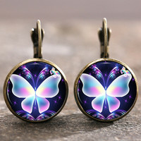 Bronze butterfly cabochon earrings