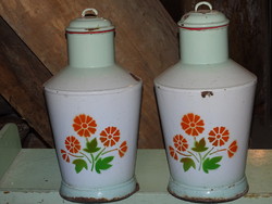 Old enameled red flower jug with a pair of enamel kanta (2 pcs !!!!)