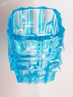 Retro design cseh kék üveg váza Vladislav Urban mid century díszüveg