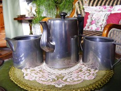 Beautiful, antique, pewter coffee or tea serving three-piece set,