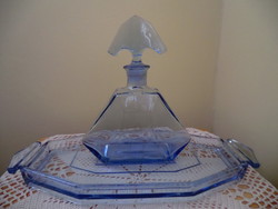Antik Likőrös üveg tálcával Üveg 21 magas x17x8 cm tálca 35x15 cm