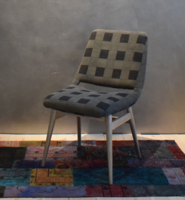 Retro design chair with silver wood section and exclusive checkered velvet upholstery