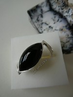 Valódi Fekete Ónix 925 Ezüst Gyűrű 52-es