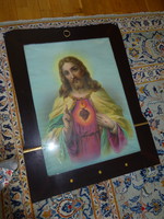 More than 100 years old wooden picture frame with original picture. Size 90 x 70 cm. He has!