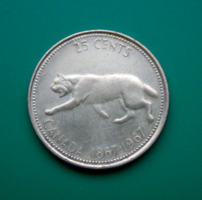 Canada - silver 25 cent, 1967 - 100th anniversary Canadian (1867-1967) commemorative coin - ii. Queen Elisabeth