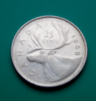 Kanada  - Ezüst 25 cent, 1968 -  Rénszarvas -  II. Erzsébet királynő (2)