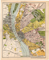 Budapest térkép 1894 (3), eredeti, Pallas, Posner Károly, Magyarország, Buda, Pest, Duna, Tabán
