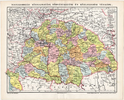 Magyarország közigazgatási, törvénykezési és közlekedési térkép 1896, eredeti, Palllas, vármegye