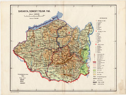 Baranya, Somogy, Tolna vármegye térkép 1935 (1), megye, Révai offset, Magyarország, Balaton, Pécs