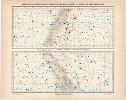 Csillagos ég egyenlítői övezetének térképe 1906, eredeti, német, csillagászat, égbolt, csillag, ég