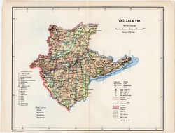 Vas, Zala vármegye térkép 1935, megye, Révai lexikon, Magyarország, Szombathely, Zalaegerszeg