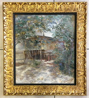 BOEMM RITTA (1868 - 1948):Kertrészlet épülettel1893 ,olaj, kerettel:56 x 50 cm