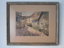 Tabán, bereczk k. Watercolor picture in a frame with markings.