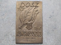 DOSZ Kongresszus 1507-1947 Dr. Tóth Endre orsz.gy.képviselő plakett (id45952)