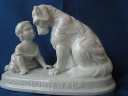 Kézzel készített  porcelánból  hó fehér  színnő lán kutyával, igazán gyönyörű antik alkotás