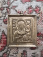 ANTIK OROSZ bronz ikon HODIGITRIA istenanya tzatával 19 század