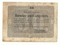 1849 es 30 pengő krajczárra Kossuth bankó papírpénz bankjegy 1848 49 es szabadságharc pénze e,ou.