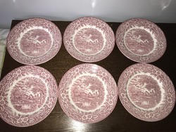 6 db bordó mintás angol porcelán tál tányér lapos
