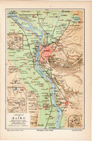 Kairó és környéke térkép 1906, német nyelvű, Meyers lexikon, Afrika, Egyiptom, főváros, színes