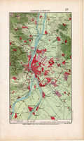 Budapest és környéke térkép 1906 (2), eredeti, atlasz, Magyarország, Homolka József, Pilis, Budaörs