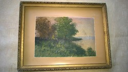 Verőczei Tájkép tóval akvarell, k,jjl.+keret