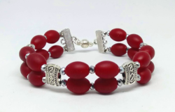 Burgundy rubber-glass 10*8 mm pearl bracelet with Tibetan silver and Austrian crystal spacers