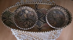 Arabic handicraft 40.5 or 13 Cm ceramic bowl, set of 3 pieces, hand painted, original, flawless