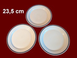 3 db kék csíkos alföldi porcelán nagy lapos tányér