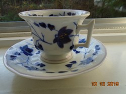 1845 N.G.F. Giesshubel neuberg gold contoured cobalt blue floral tea cup with saucer