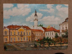 Kovács Ernő: Veszprém,  festmény, 50x70, farost, szignós, cím jelezve, katalogizálva...