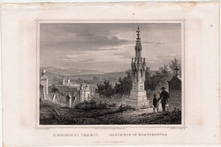 A Kolosvári temető, acélmetszet 1864, Hunfalvy, Rohbock, eredeti, metszet, Erdély, Kolozsvár